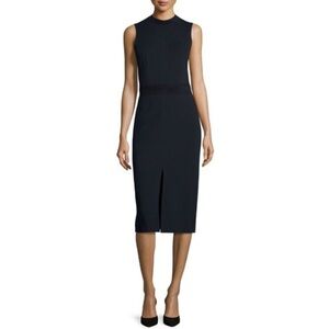 Theory Antlia Mireena Ponte Suede Trim Sleeveless Black Dress Sz 8